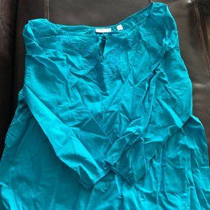 Women's scoop neck blouse with embroidery at neck